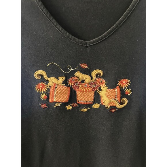 Breckenridge Embroidered Fall Theme Top Dark Blue Size M - Picture 6 of 7
